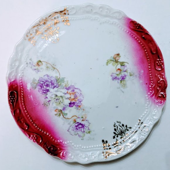 Pair (2) Vintage Round Floral TRIVET PLATES Pink and White Rose and Floral Print - Picture 3 of 6